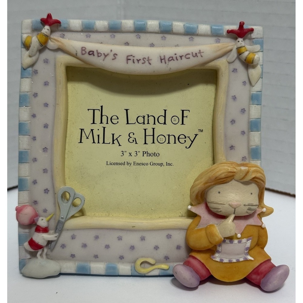 NEW IN BOX ENESCO LAND OF MILK & HONEY BABY'S 1ST HAIRCUT CERAMIC PICTURE FRAME